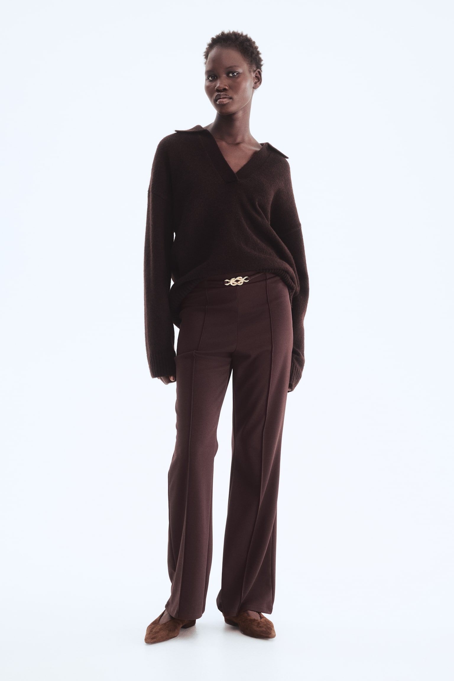 Штани буткат із подвійного трикотажу - Темно-коричневий/Чорний/Кремовий - 5