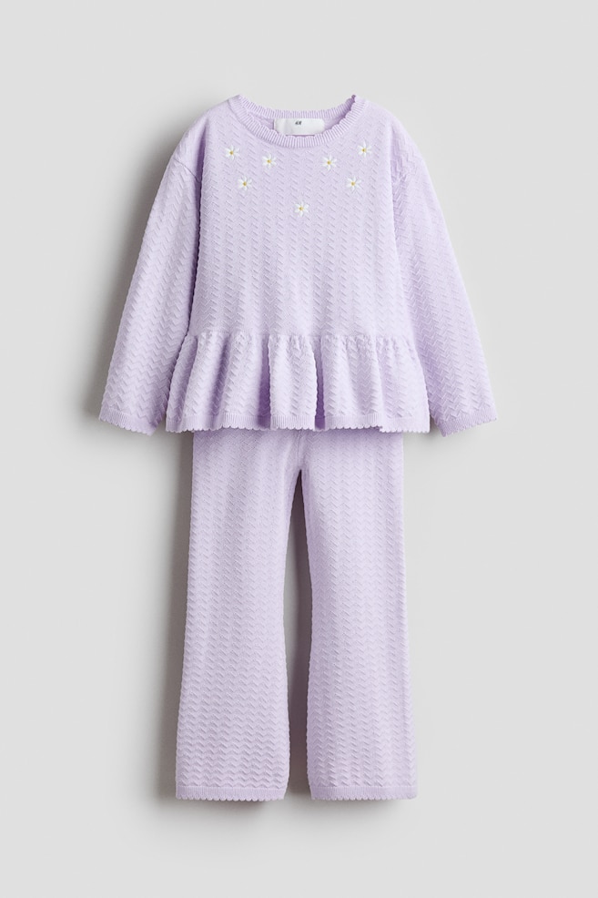 2-Piece Motif-Detail Pointelle-Knit Set - Light purple/flowers/Light pink/cherry - 1