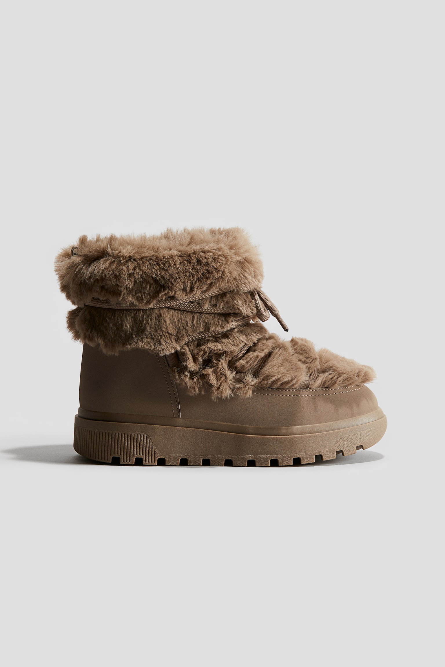 Warm-lined fluffy snow boots - Dark beige/Black - 1