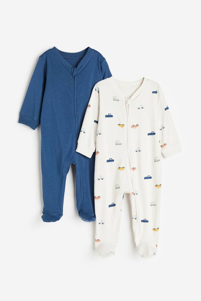 2-pack zip-up sleepsuits - White/Cars/Blue/Bears/Light grey marl/Sheep/White/Sleeping animals - 1