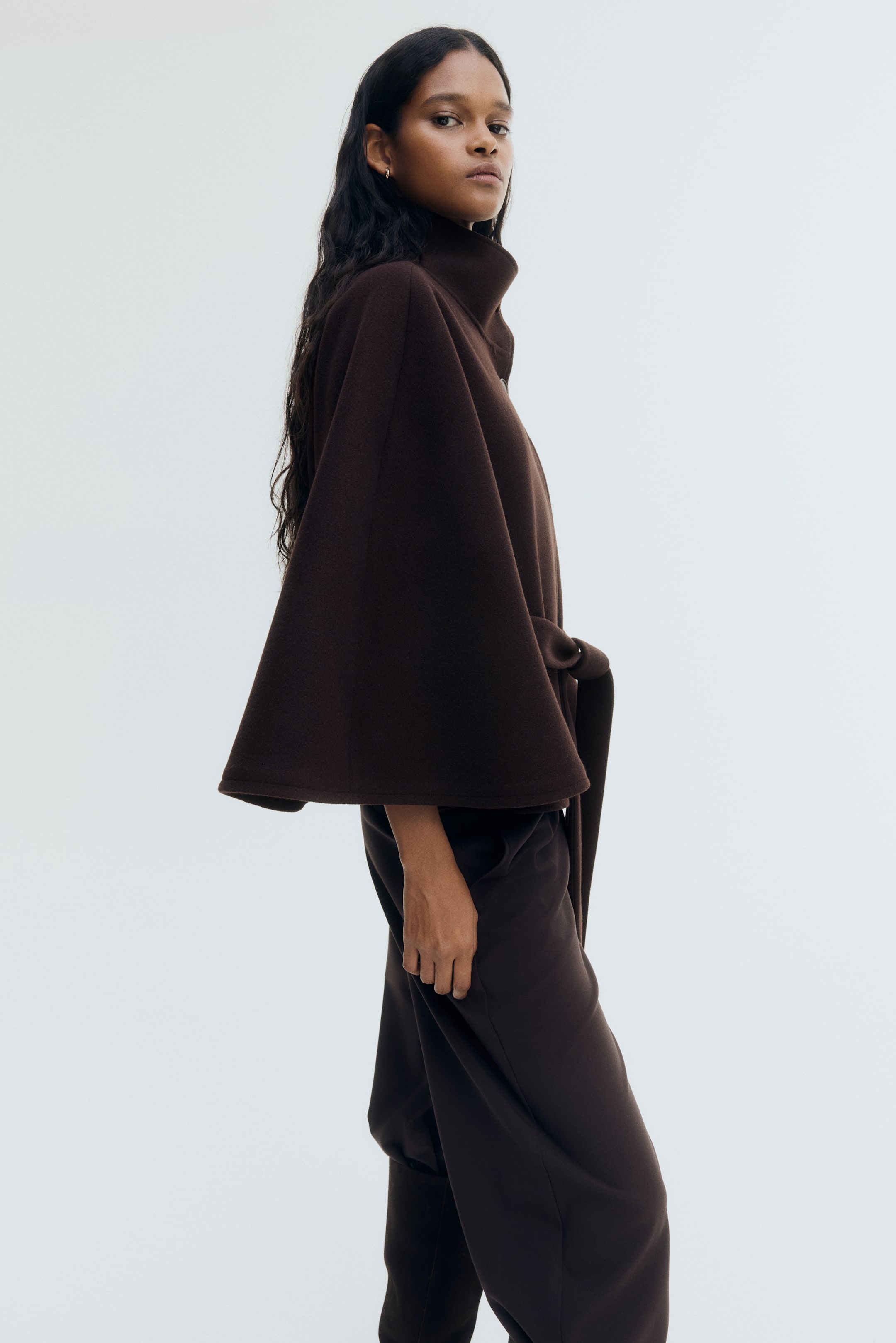 View larger image: Belted cape coat - Dark brown - Ladies | H&M 4