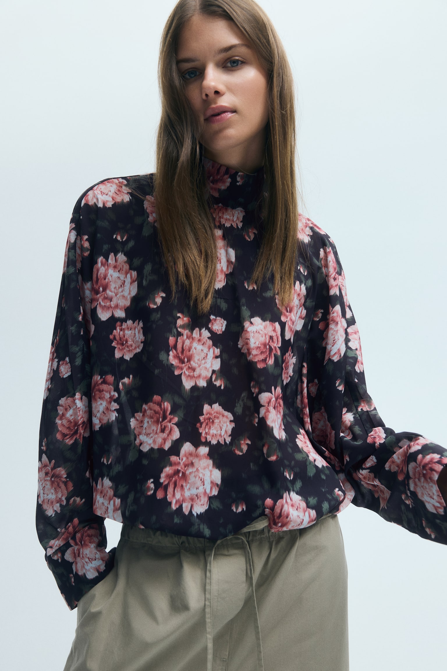 Женская блузка H&M Tie-Detail Blouse, цвет: Чёрный / С принтом — фото 4