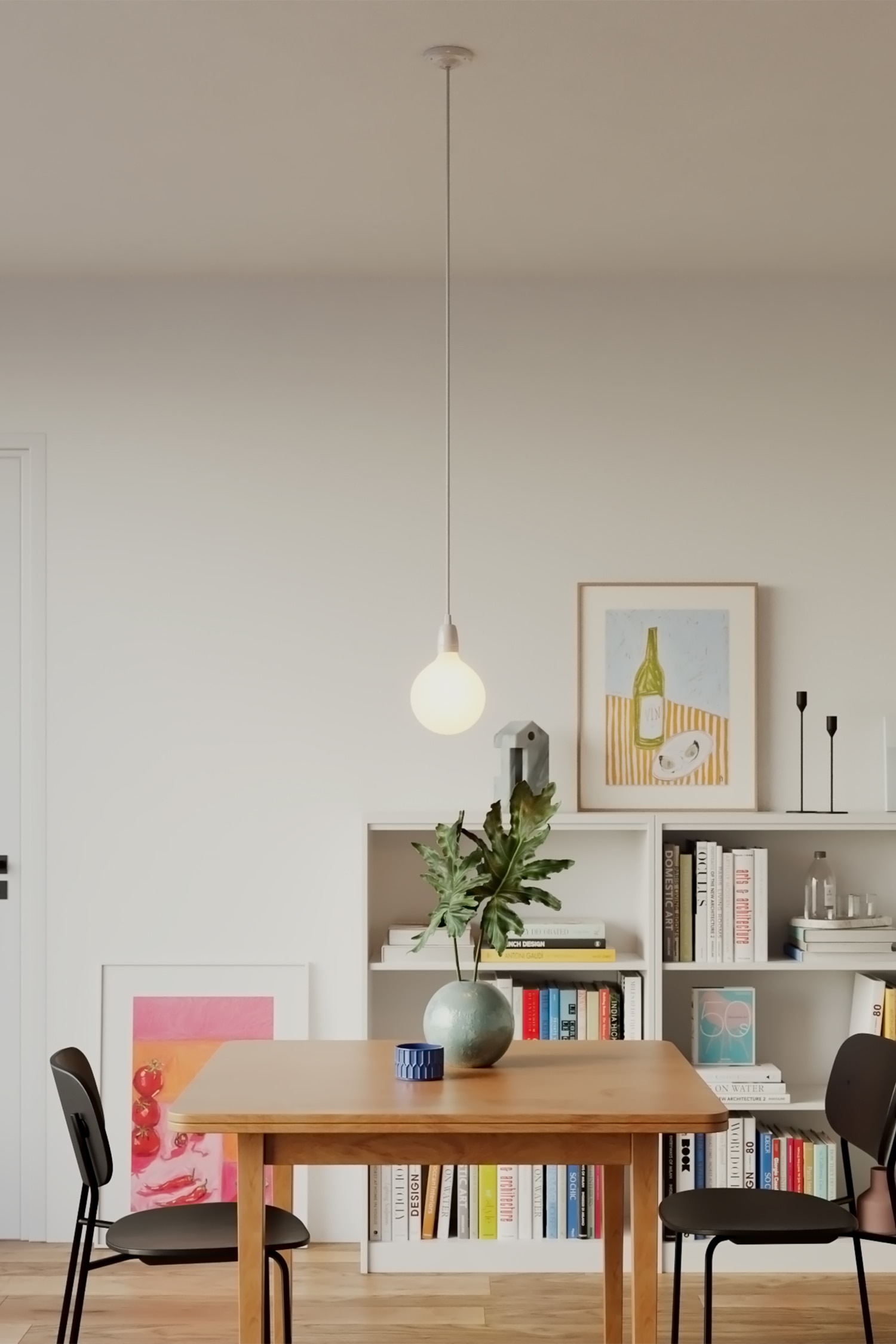 Porcelain Pendant Lamp With Bulb - White/Red/Black/Light Blue/Green