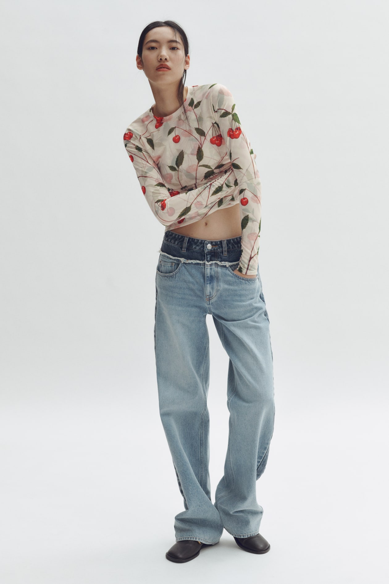Cherry-Print Mesh Top - image 2