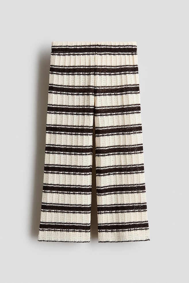 Wide-Leg Textured-Knit Pants - White/striped - 1
