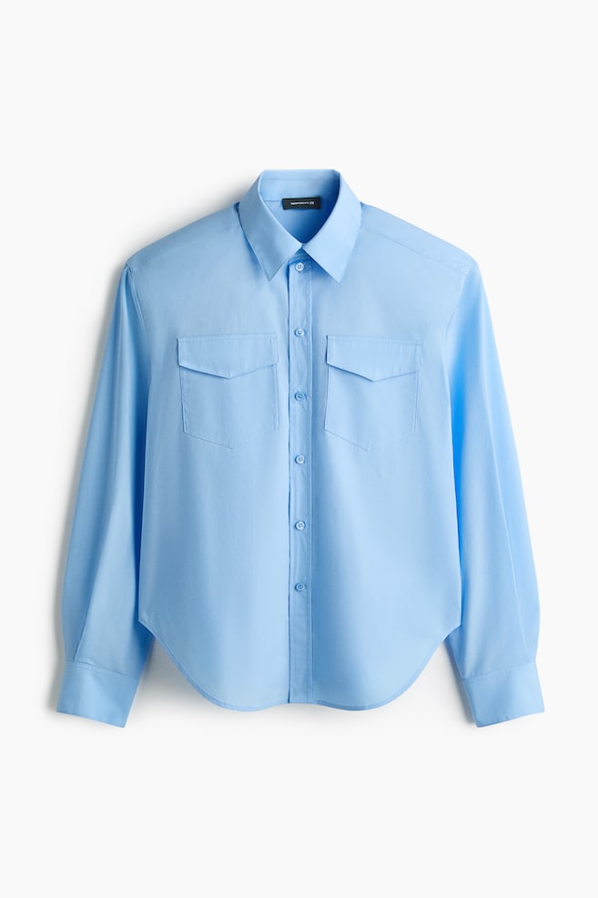 Camicia in popeline con spalle imbottite - Azzurro - 1