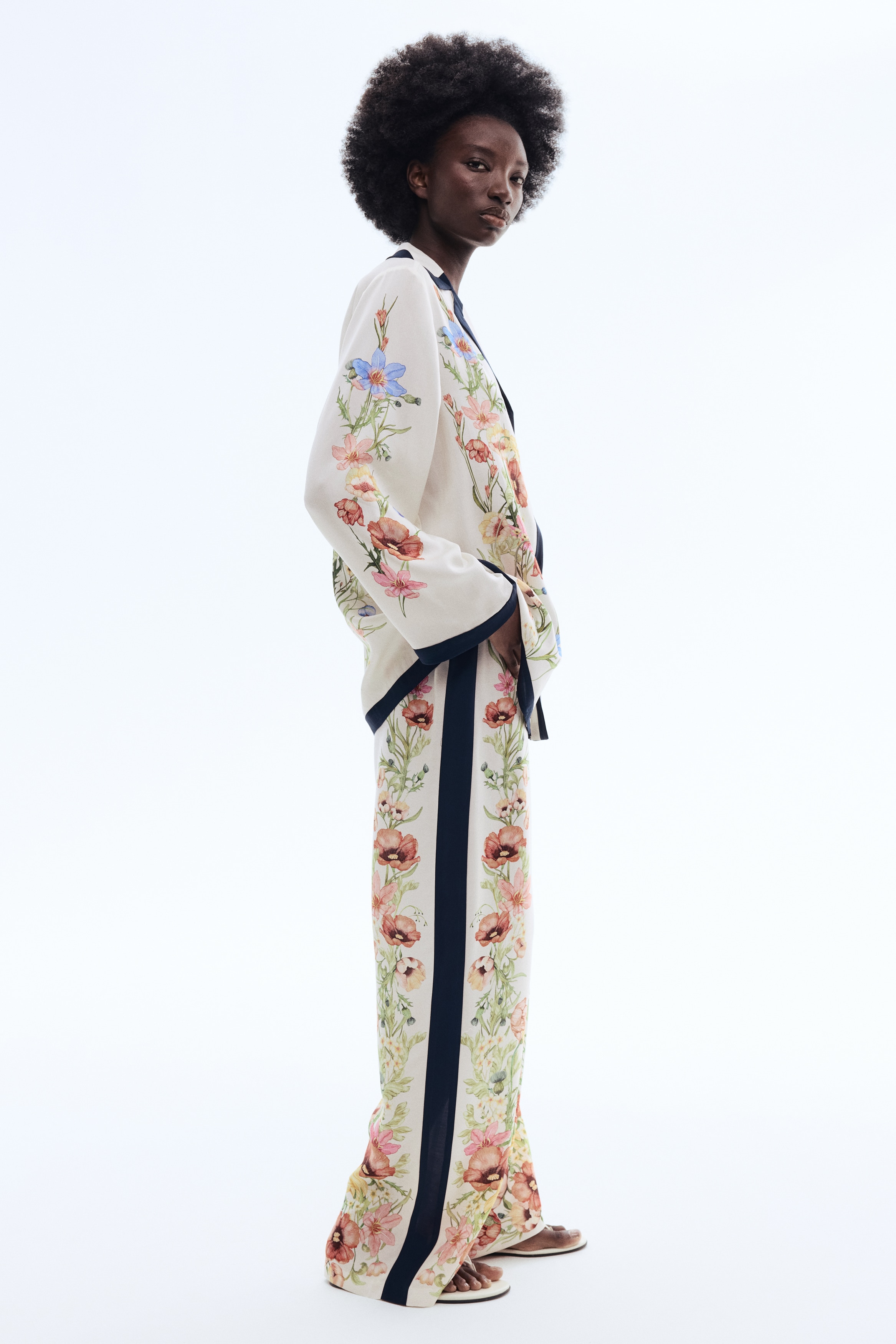 Broek van lyocell met print - Roomwit/bloemen