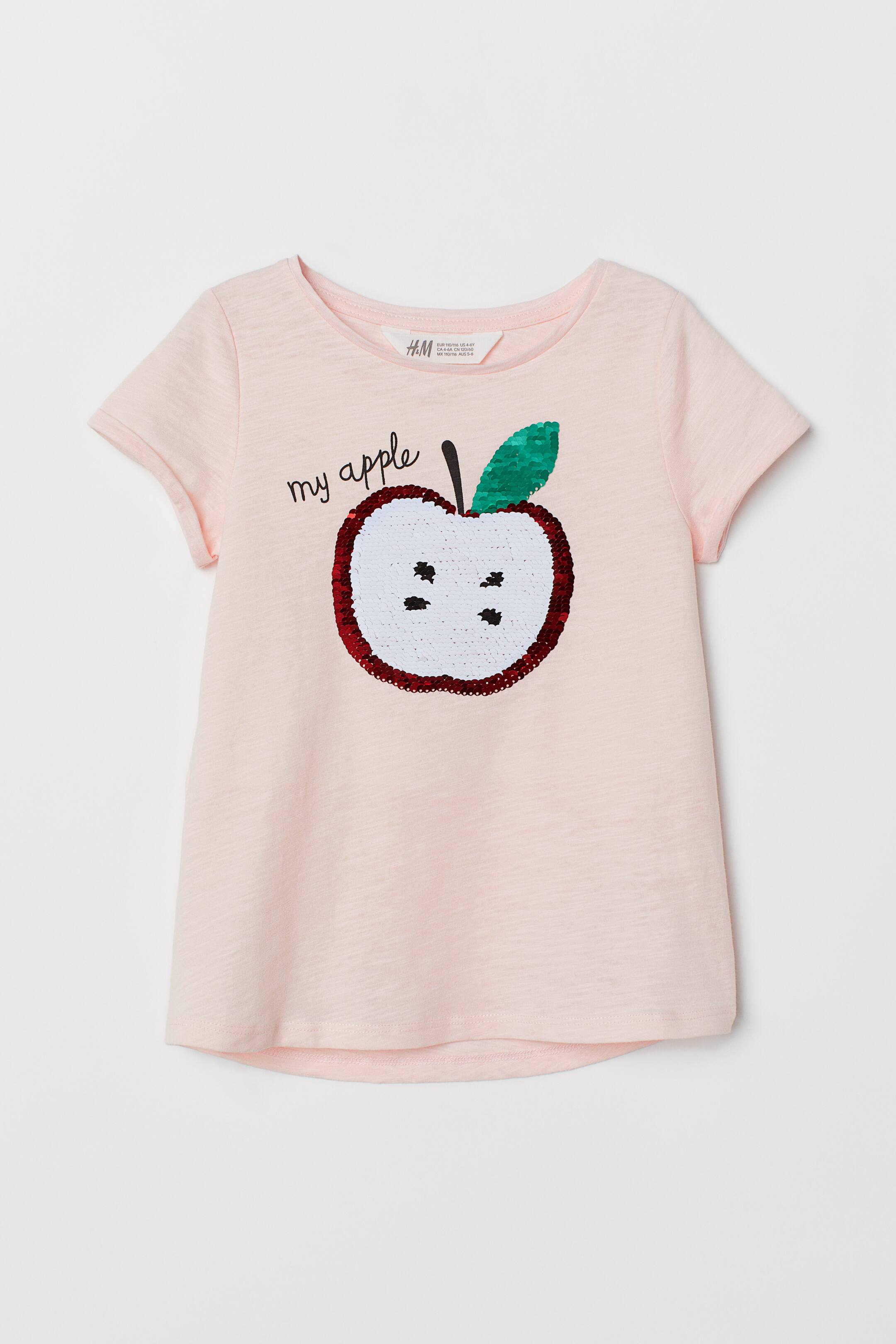 View larger image: Jersey top with sequins - Light pink/Apple - Kids | H&M 1