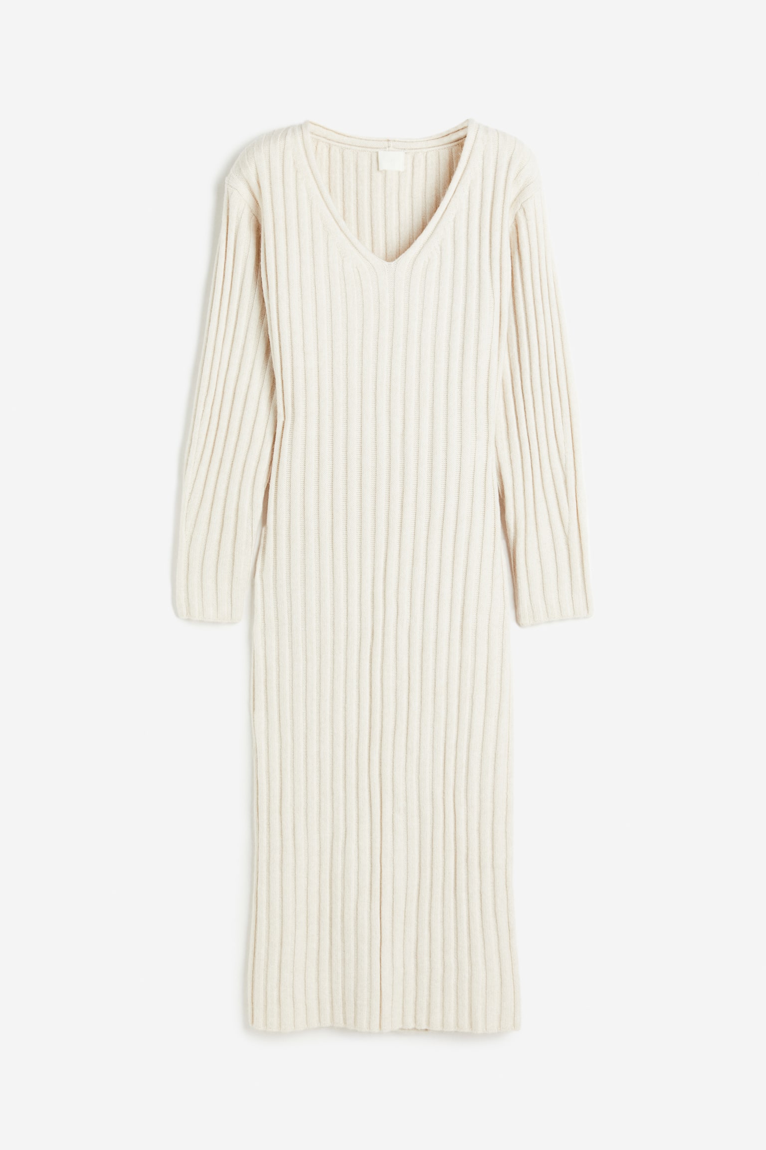 Rib Knit Dress - Light beige/Dark grey - 1