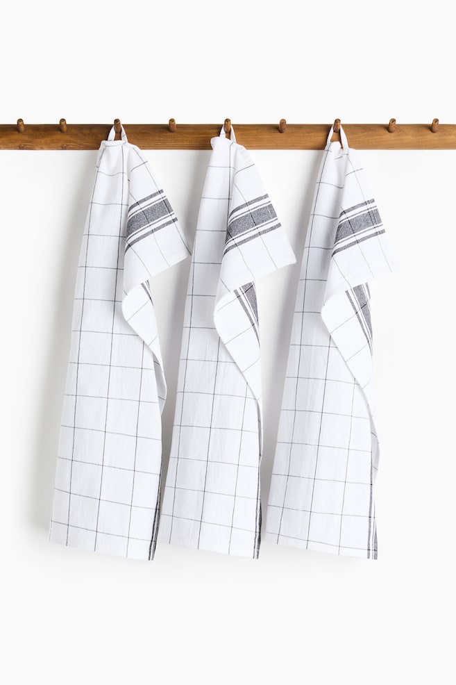 3-pack cotton tea towels - Black/Checked/Light beige/Checked/Dusty blue/Checked - 1