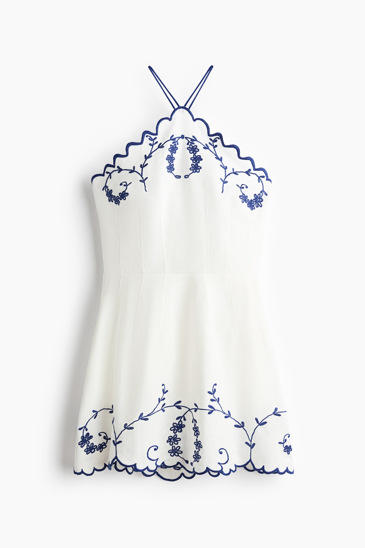 Embroidered linen-blend dress