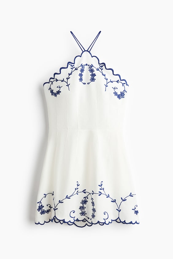 Embroidered linen-blend dress