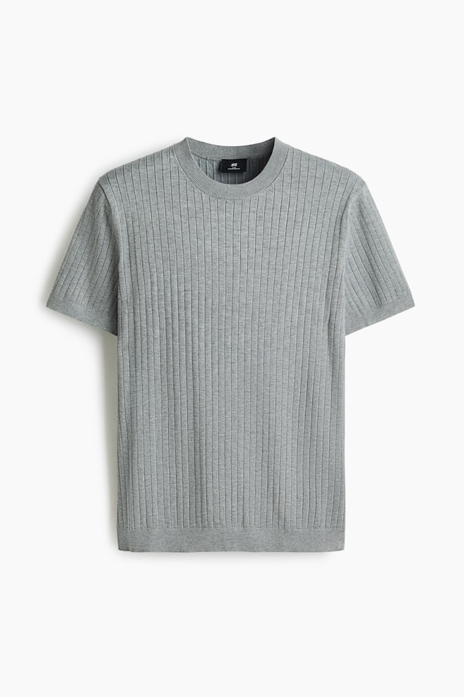 Slim-Fit Knit T-Shirt - Gray melange/Cream/Dark brown/Black - 1