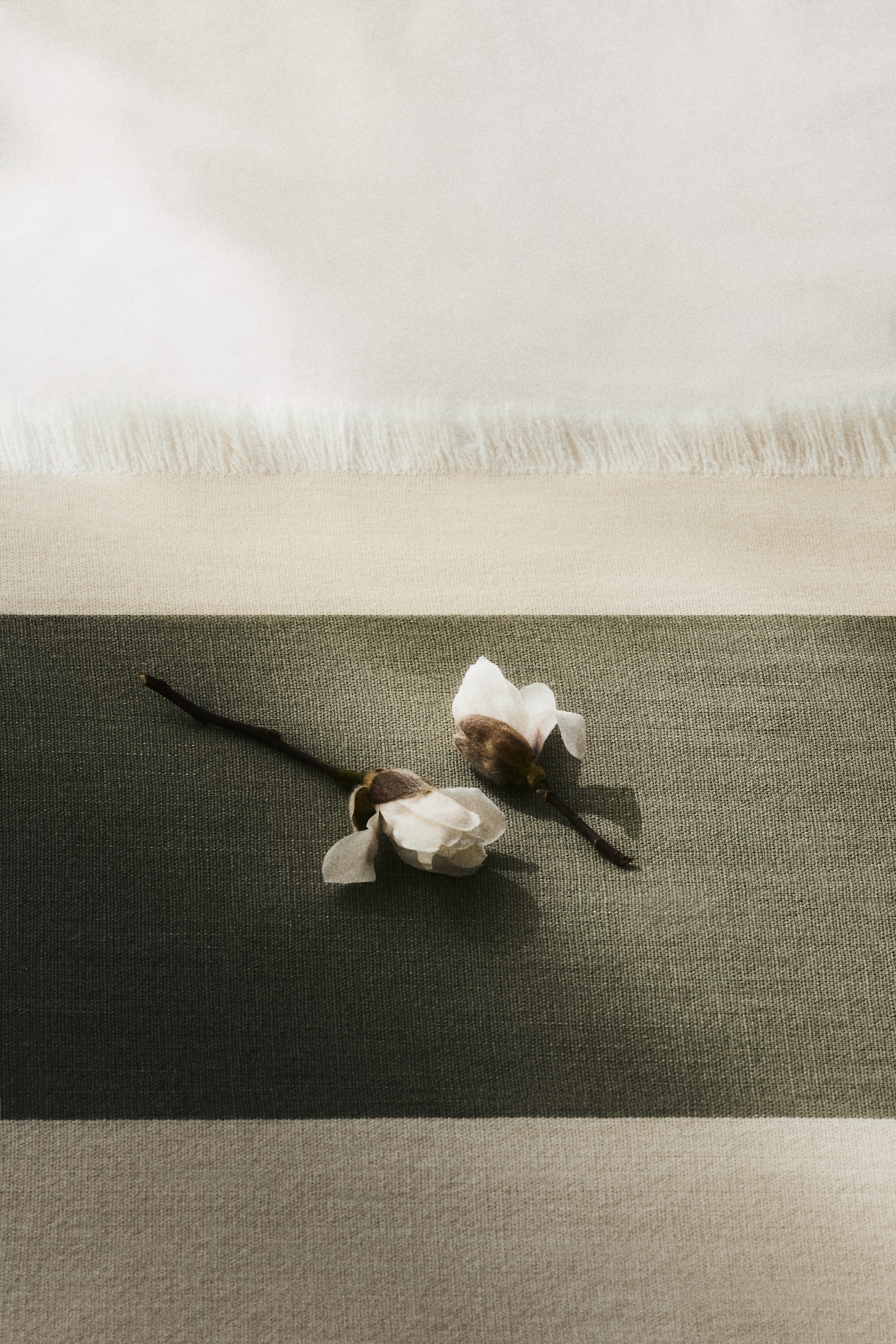 Striped Cotton Bedspread - Light khaki green/cream/Pink/cream/Beige/cream