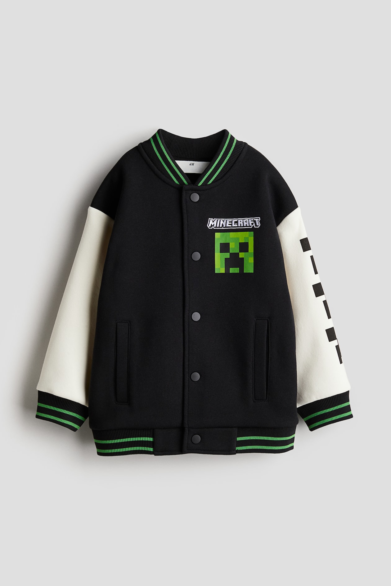 Oversized printed baseball jacket Black/Minecraft Kids H&M IN