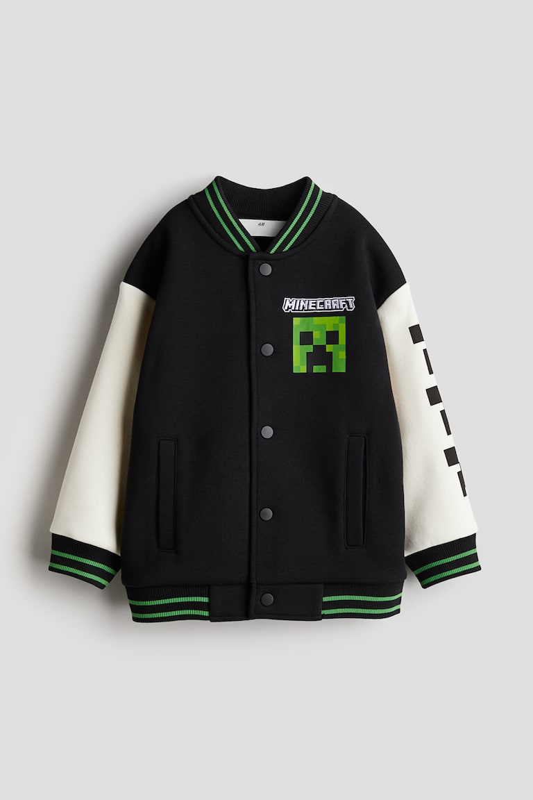 Oversized printed baseball jacket Black/Minecraft Kids H&M