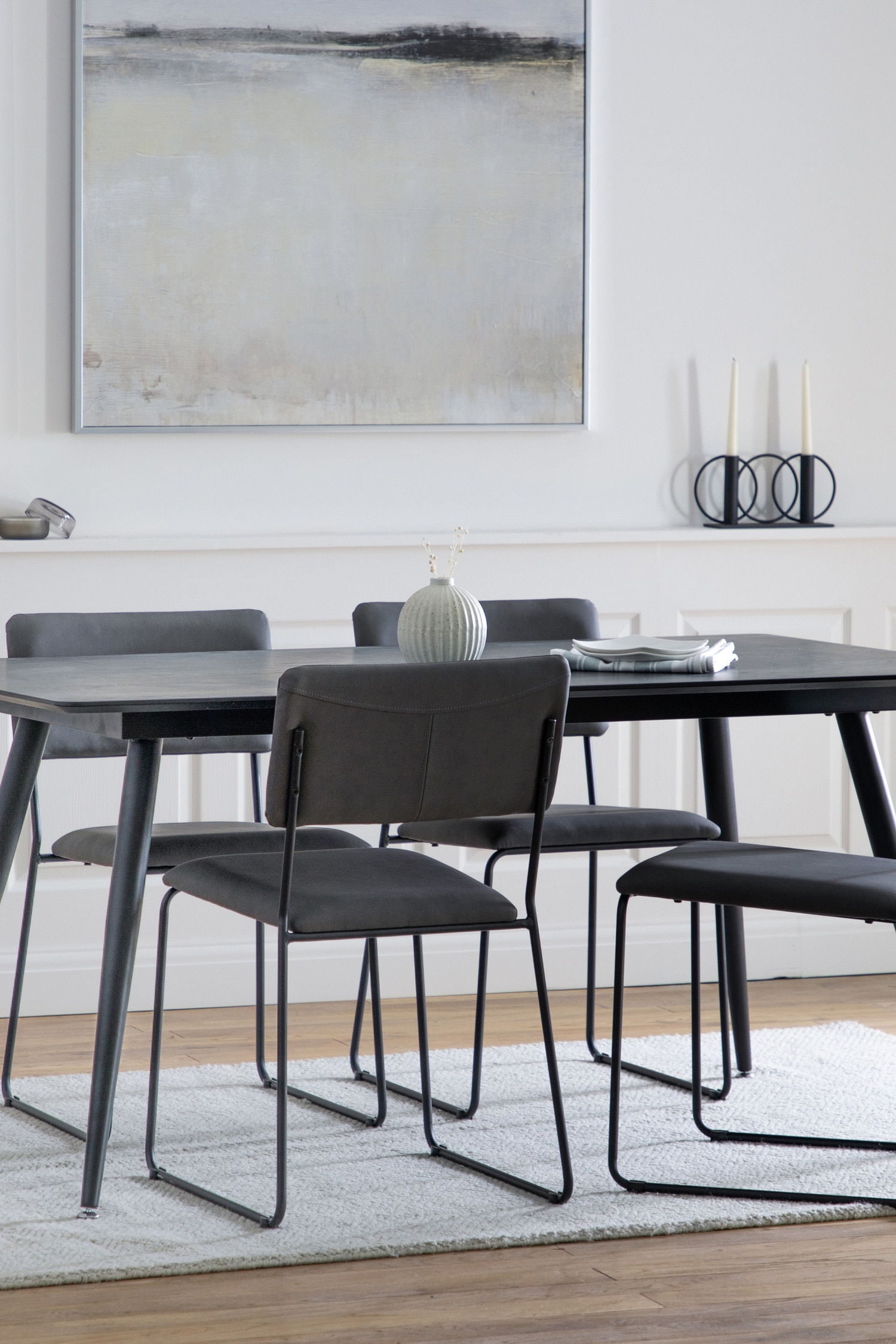 Wood Veneer Dining Table - Black/Natural/Dark Wood