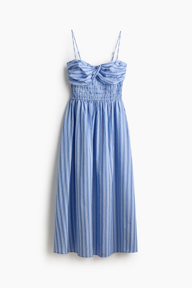 Smocked-bodice strappy dress - Blue/Striped - 1