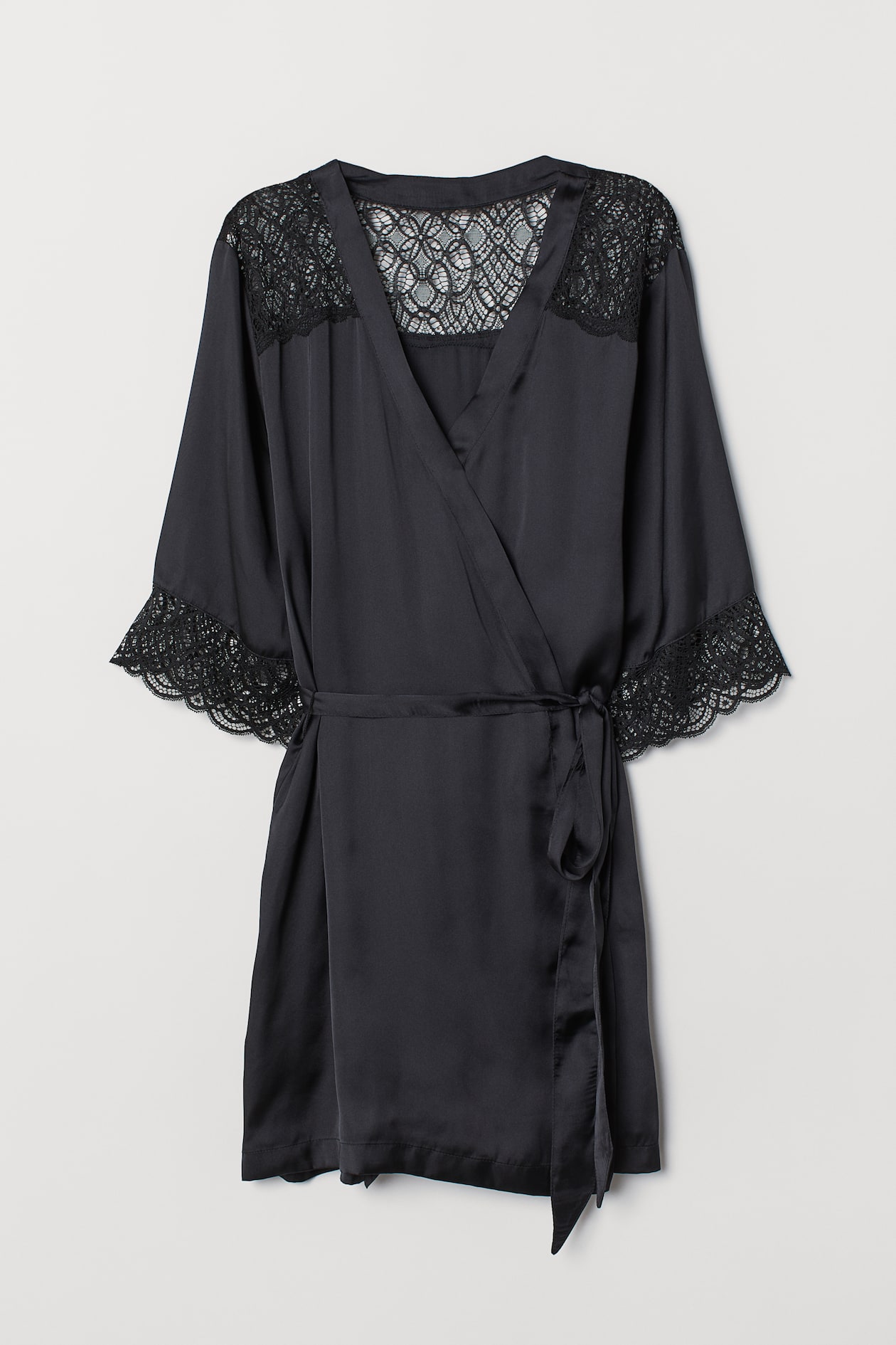 Satin Bathrobe - Short sleeve - Black - Ladies | H&M US