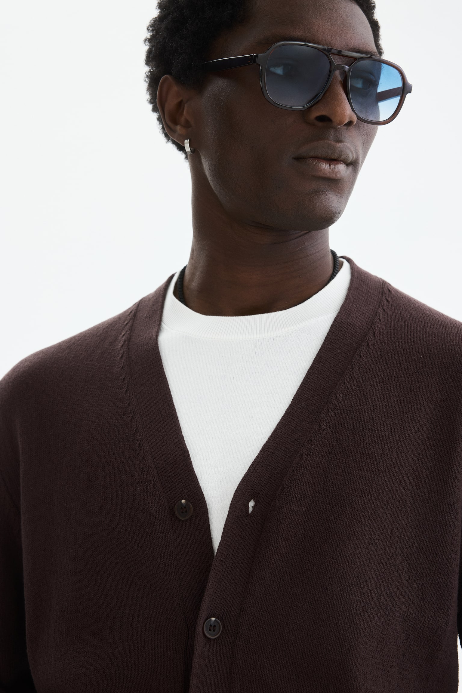 Relaxed Fit Cardigan - Dark brown/Beige - 3