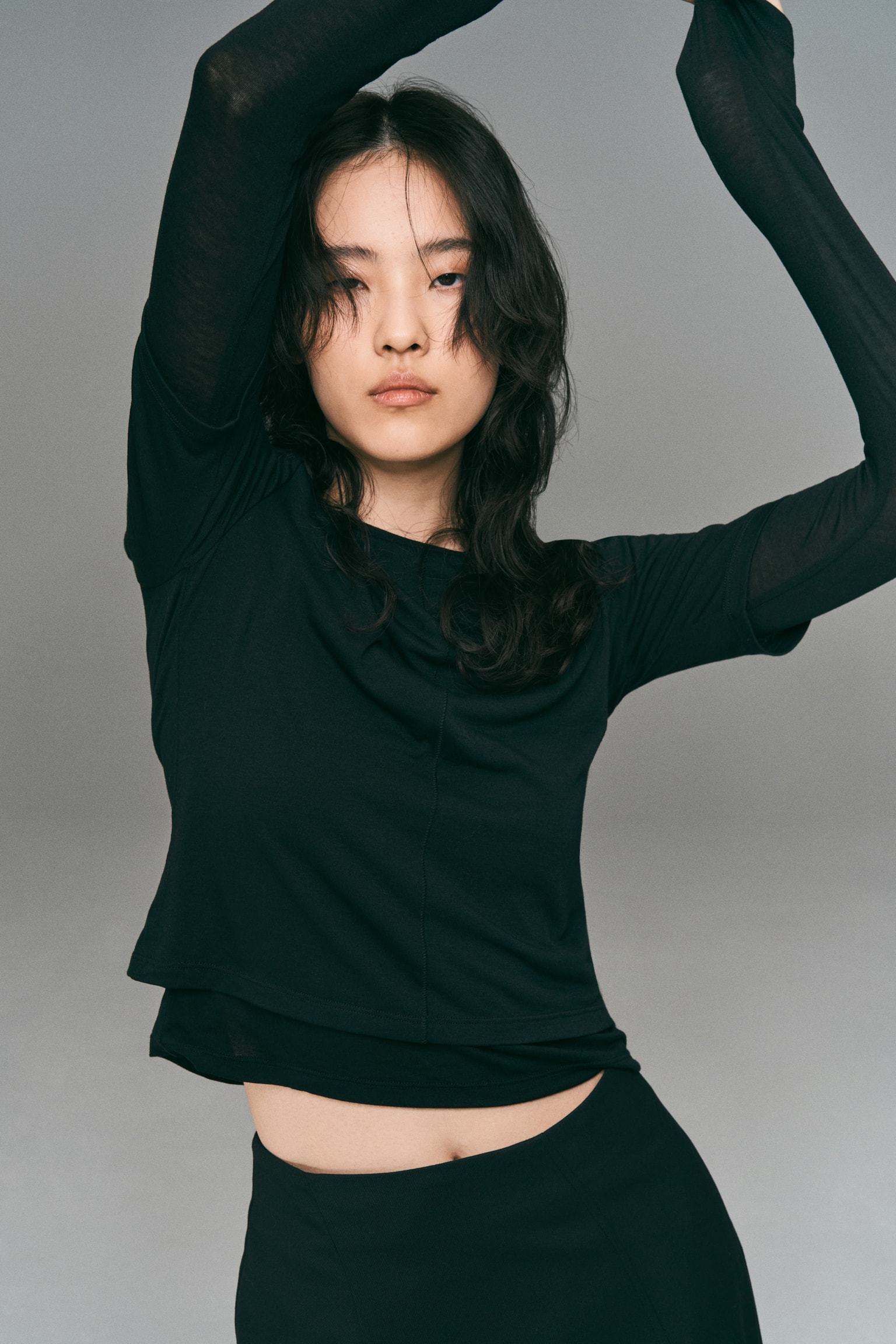 Double-layered jersey top - Black/Light beige - 4