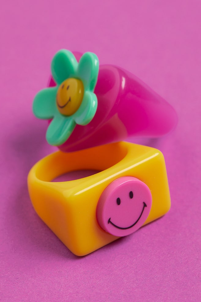 2-pack signet rings - Pink/Smiley - 2