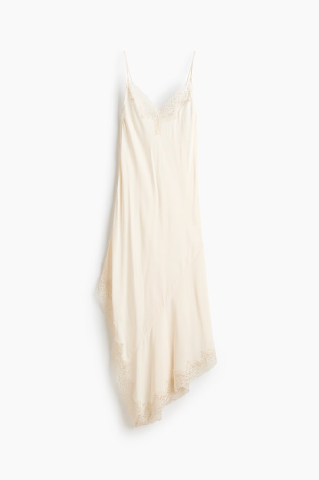 Camisa de noite em viscose com renda - Creme - 1