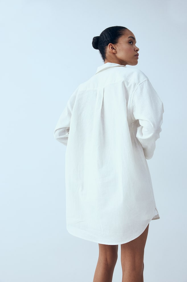 Camicia da notte misto lino - Bianco/righe/Bianco/righe - 5