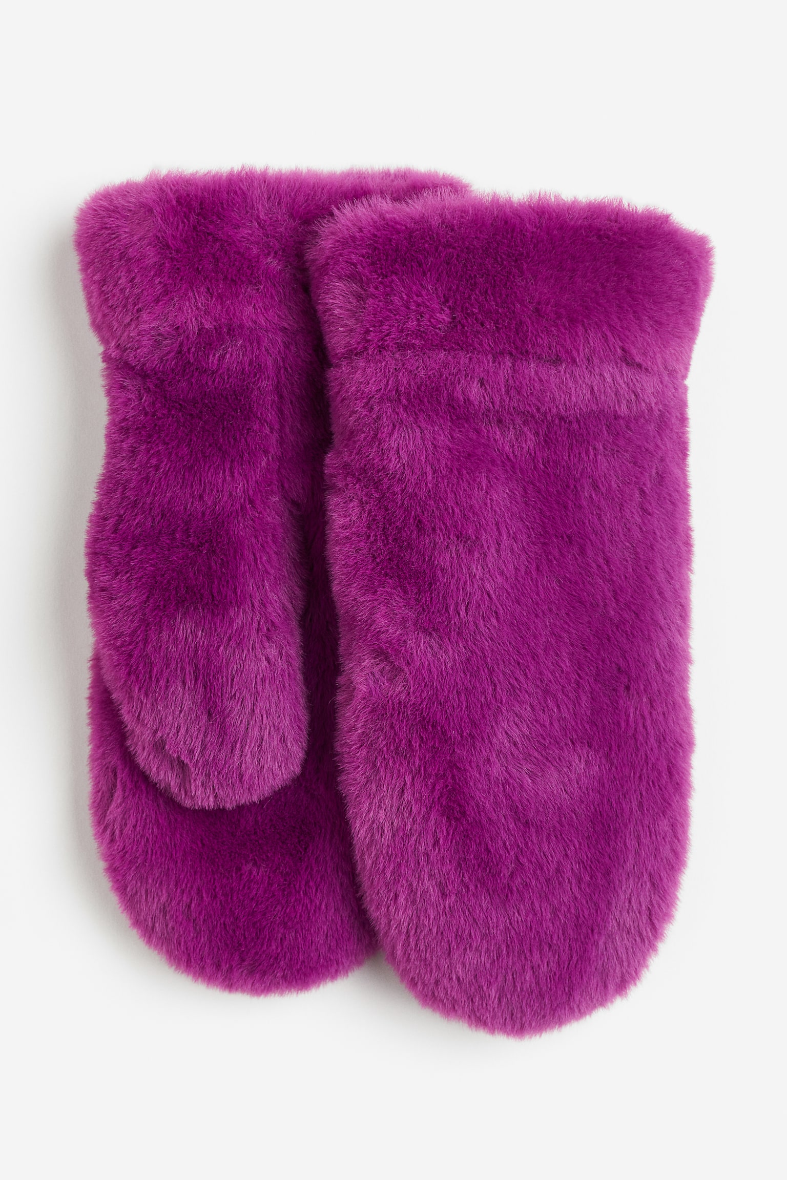 Fleece Lined Fluffy Mittens - Purple/White - 1