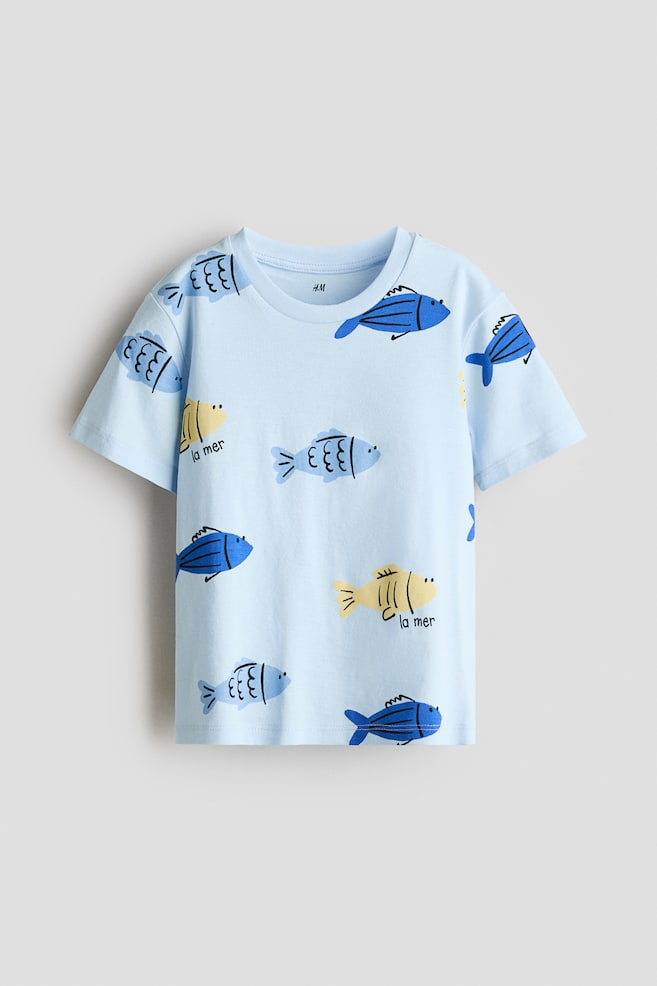 Printed cotton T-shirt - Light blue/Fish/White/Striped/White/Striped/Dark green/Crocodiles/Grey/Dino Crew/Cream/NASA/Dark green/Venice/Cream/Dinosaurs/Cream/Dinosaur - 1