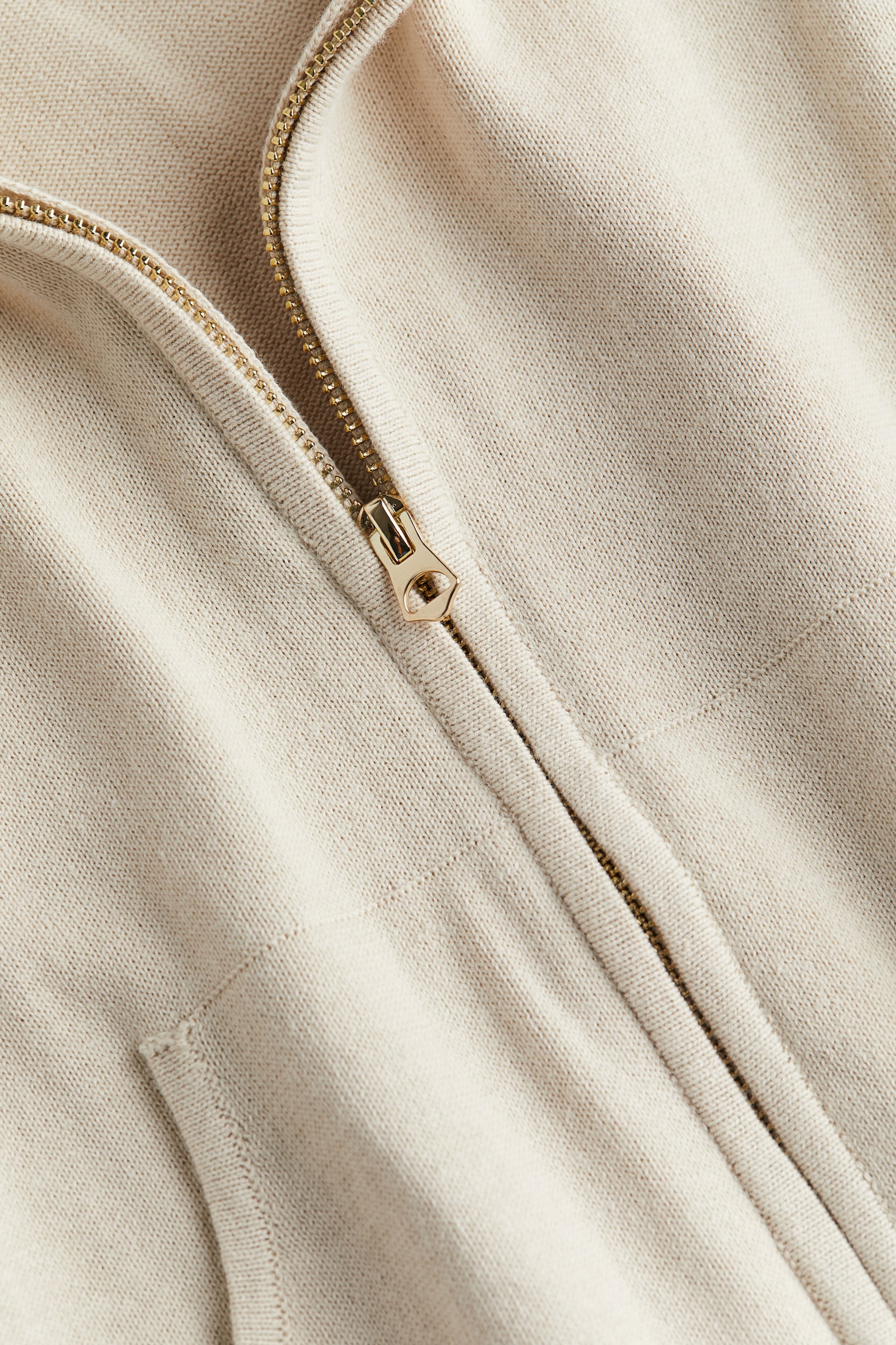 Knitted zip-through hoodie - Light beige/Light grey marl - 5