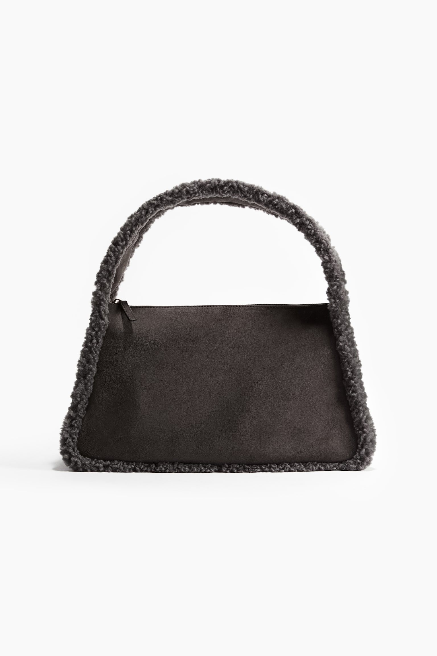 Teddy-trimmed shoulder bag - Dark grey/Black - 1