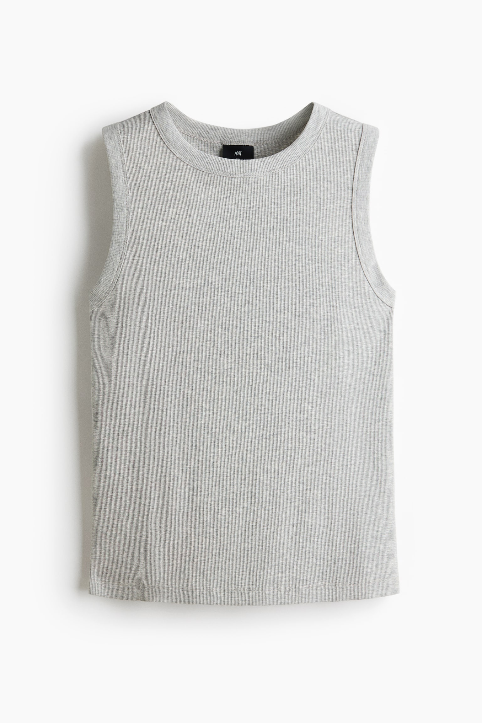 Ribbat linne Slim Fit - Ljusgråmelerad/Vit/Svart - 1