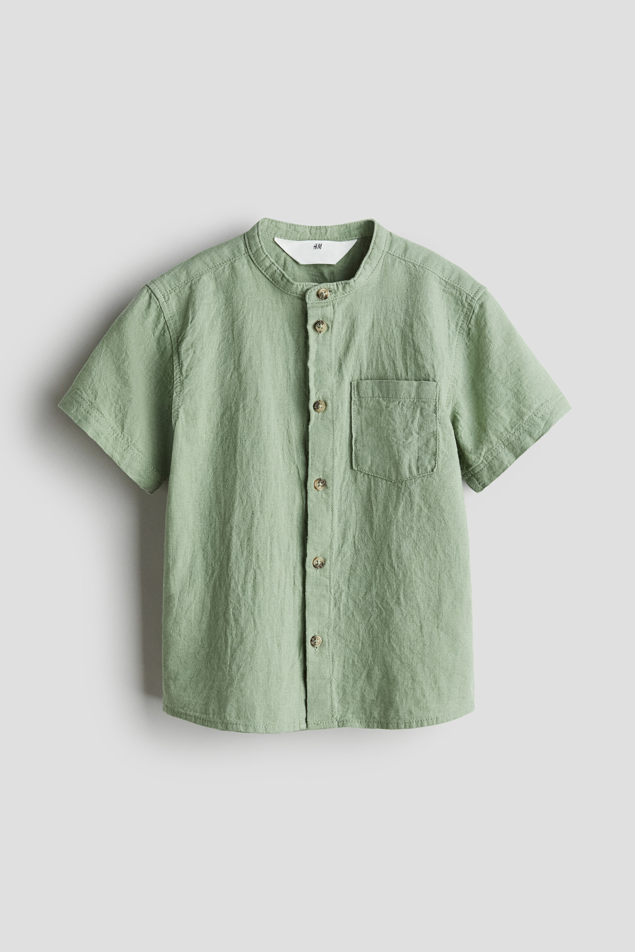 Linen-blend Band Collar Shirt