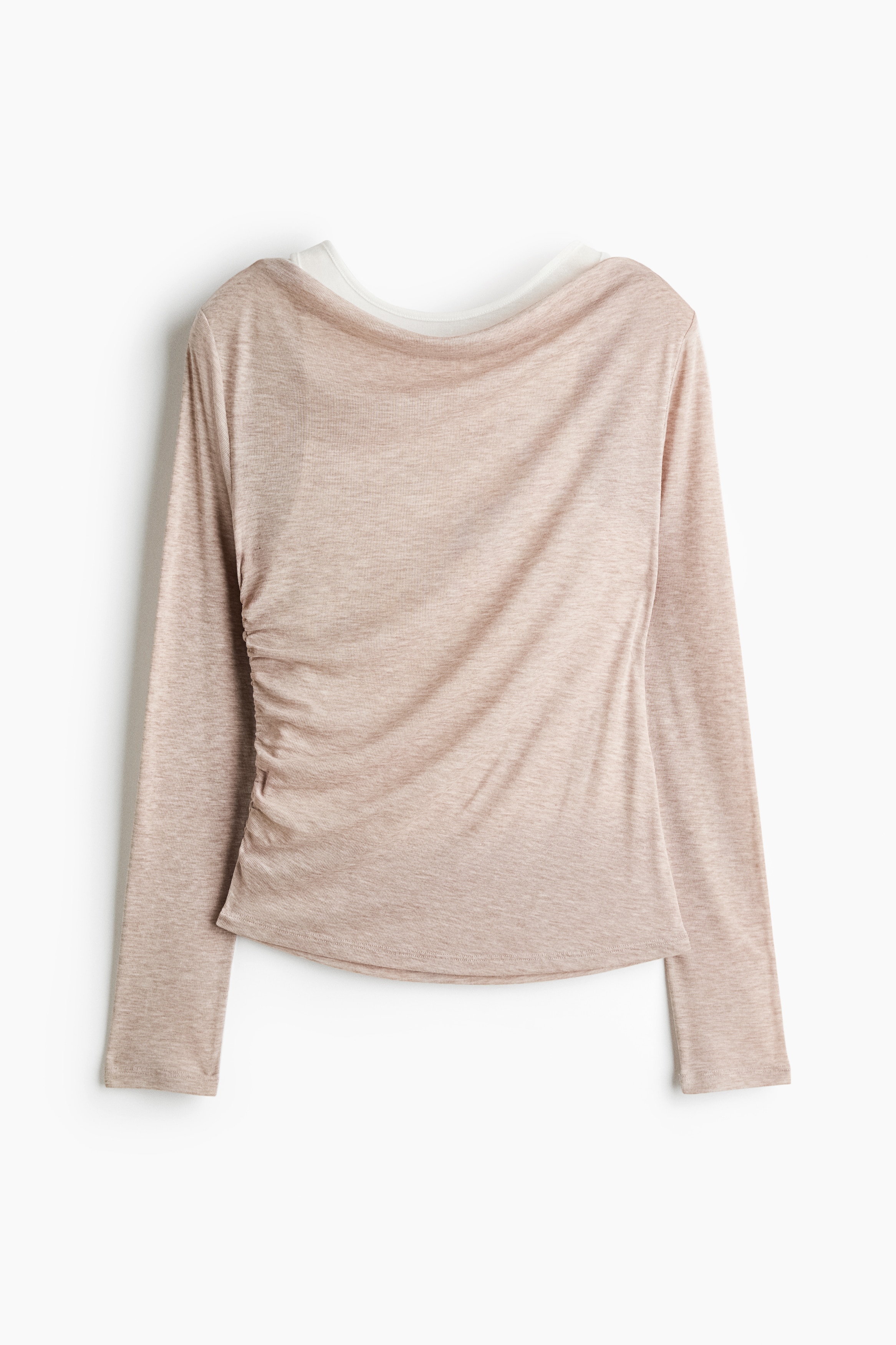 Layered jersey top - Light greige marl/White/Dark brown/Navy blue/White