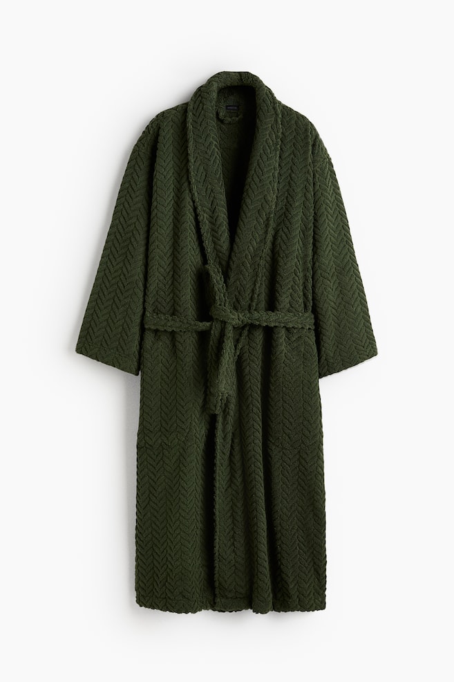 Textured dressing gown - Dark green/Cream/Mole - 1