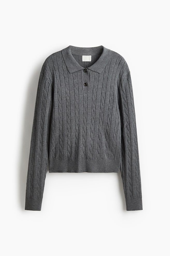 Cable-Knit Polo Shirt - Gray melange - 1