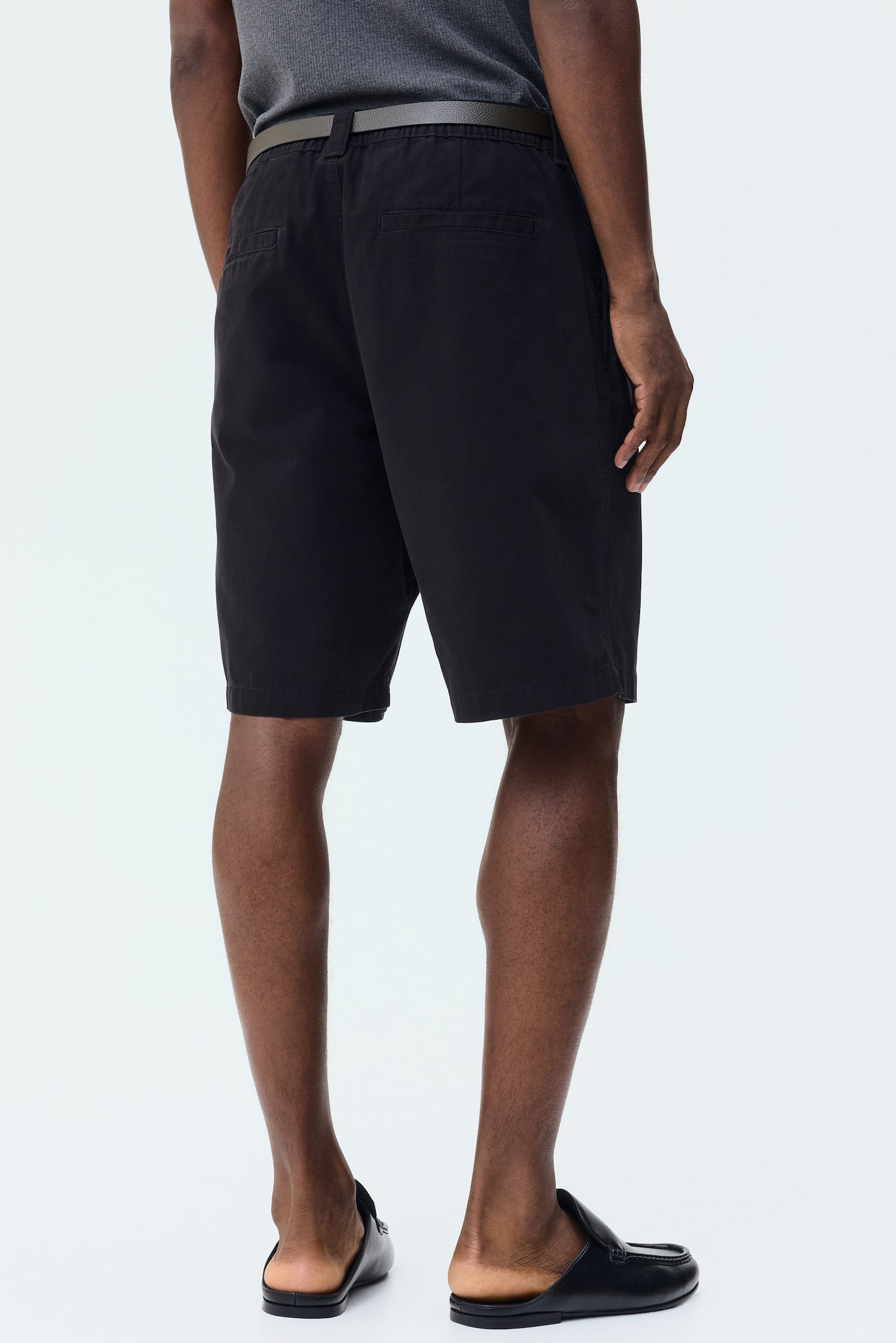 Relaxed Fit Cotton Chino shorts - Black/Beige - 3