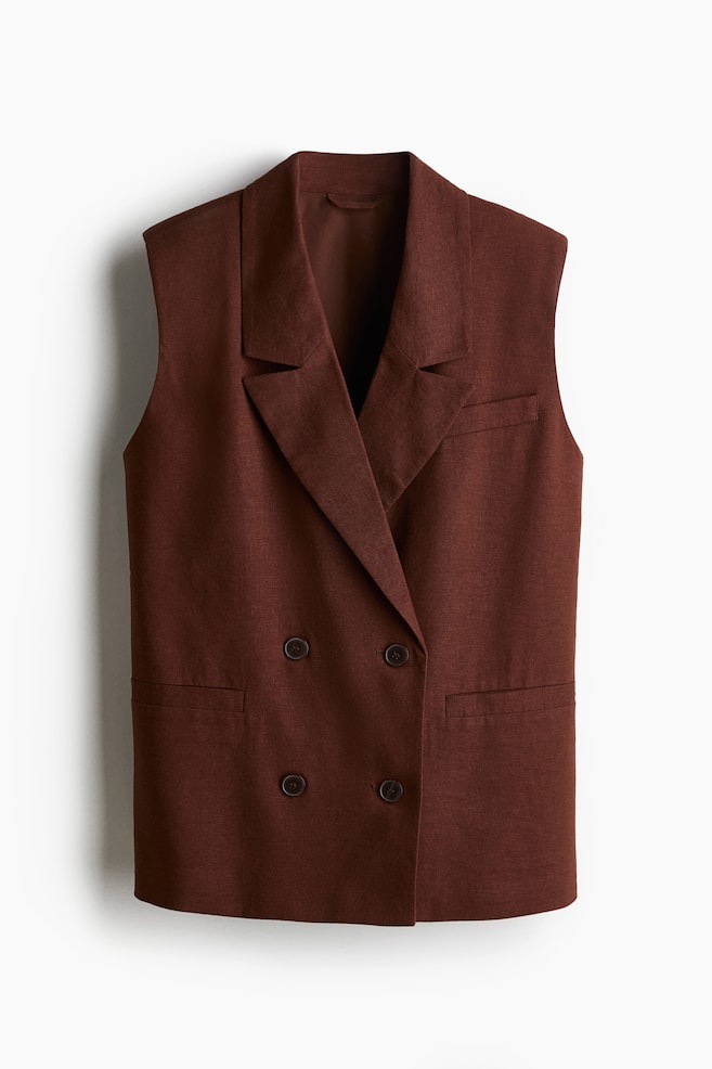 Linen-Blend Vest - Brown/Black - 1
