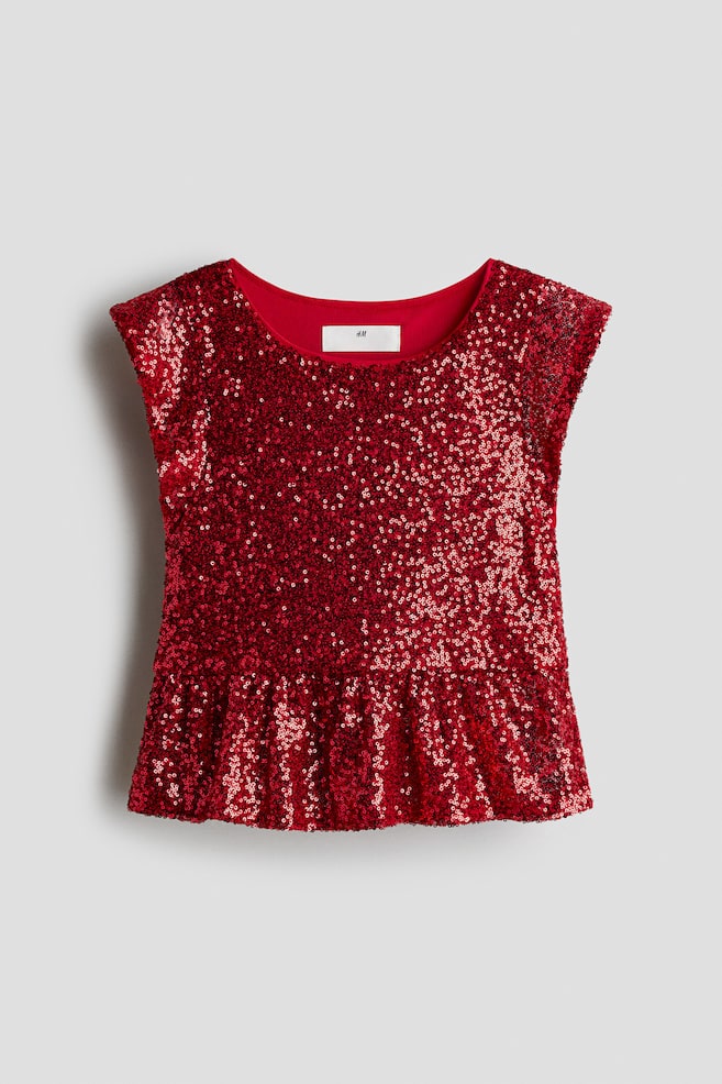 Sequined Peplum Top - Red - 1