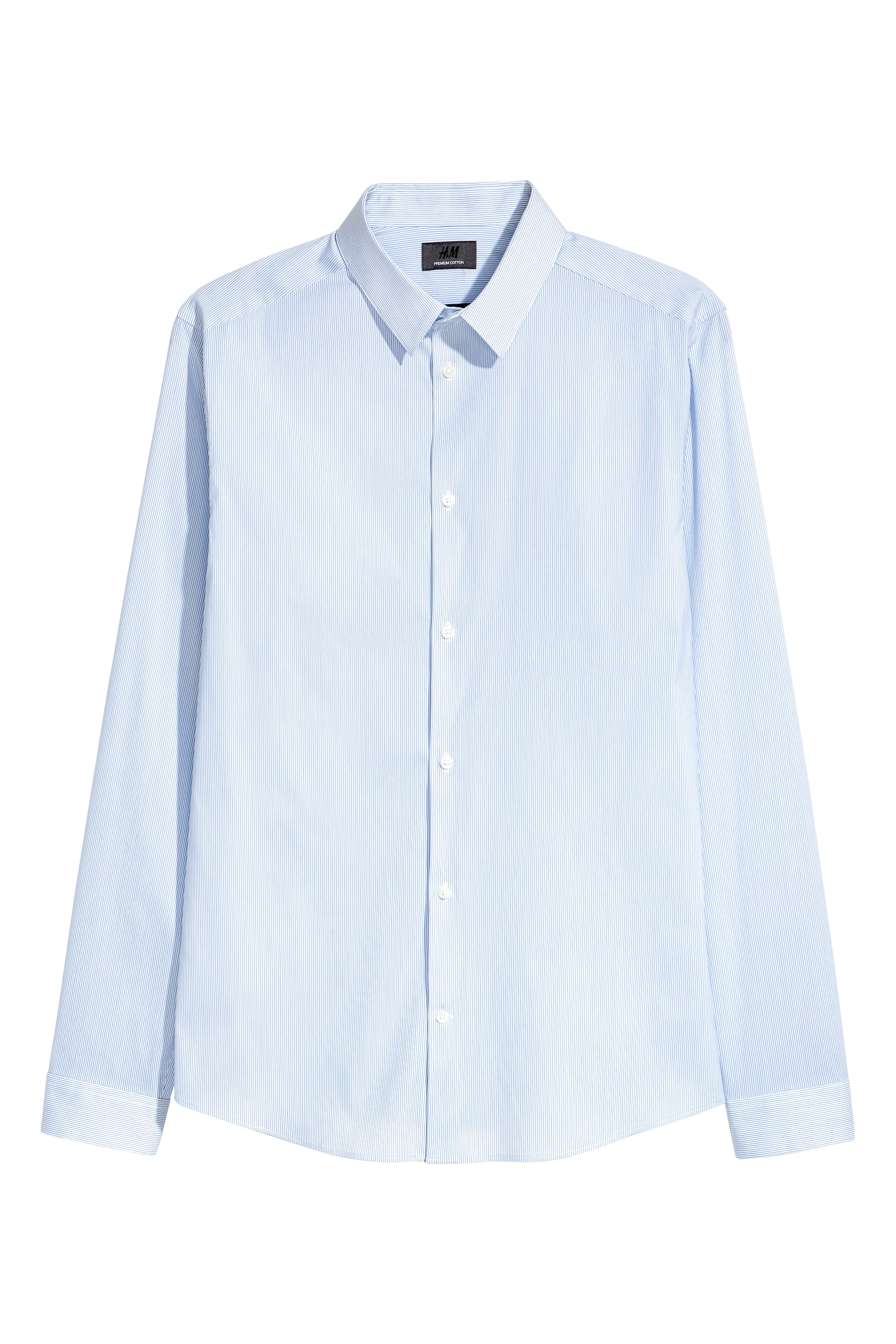Vezi imaginea mai mare: Cămașă elastică Slim fit - Alb/albastru cu dungi - BĂRBAŢI | H&M RO 1