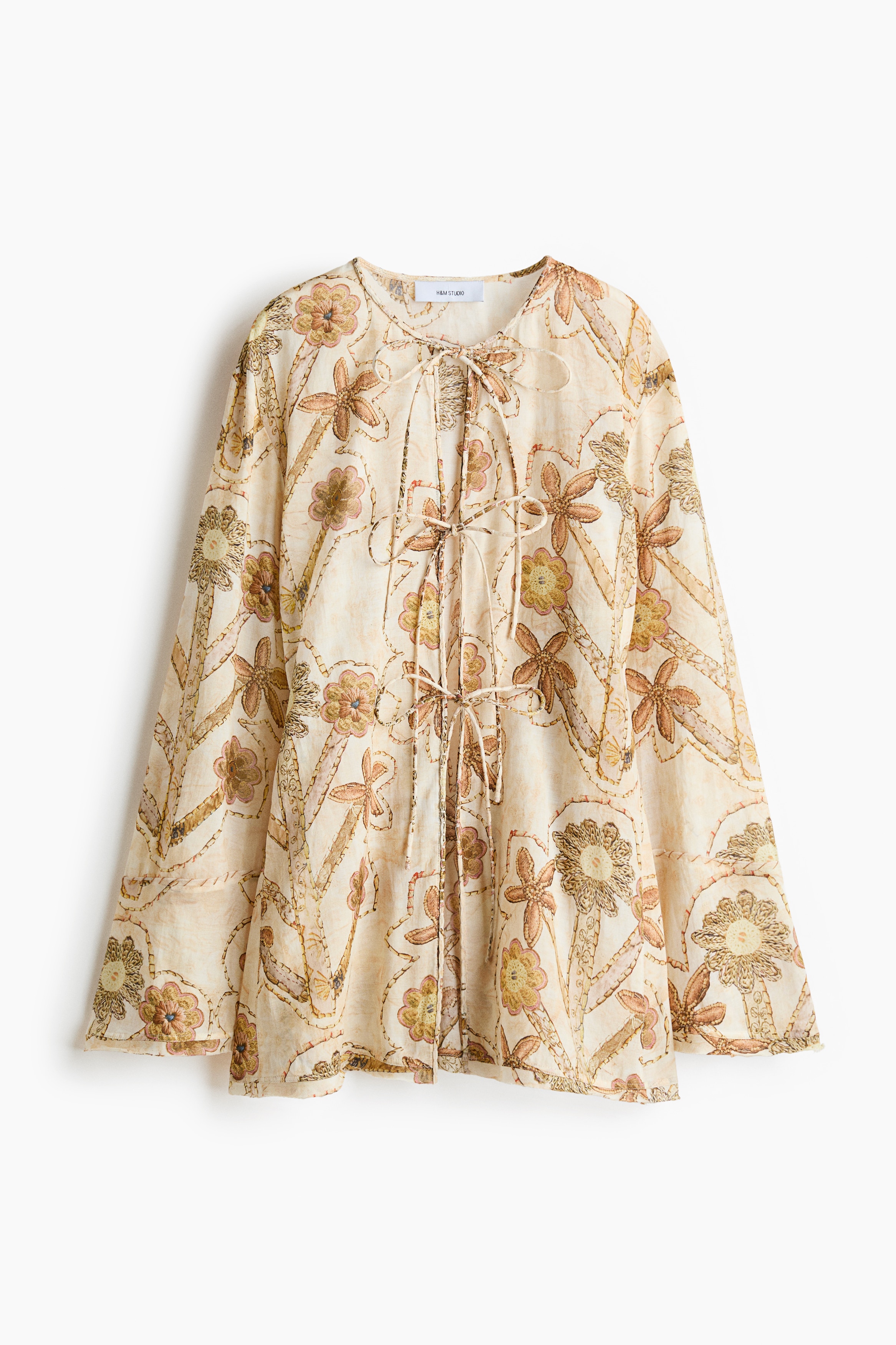Floral-Print Tie-Front Blouse - Cream/floral