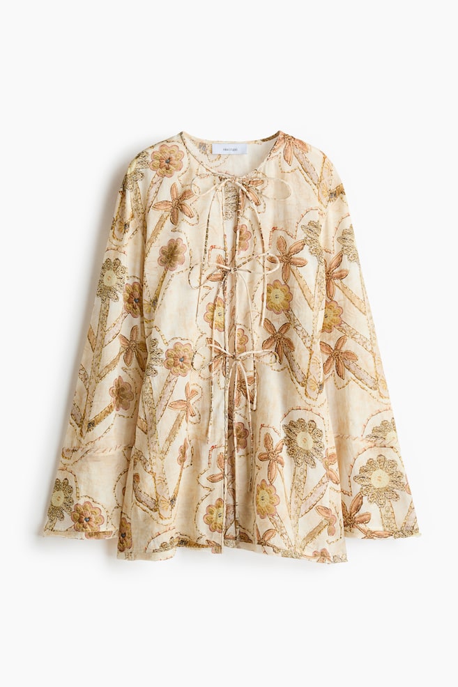 Floral-print tie-front blouse - Cream/Floral - 1
