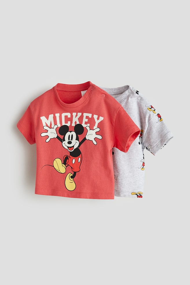 2-pack T-shirt i bomull - Röd/Mickey/Ljusblå/Musse Pigg - 1