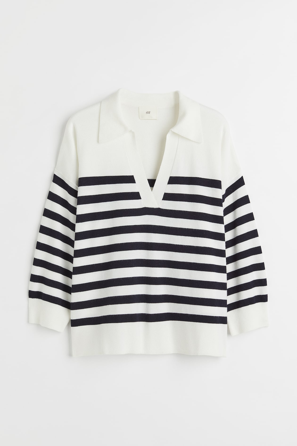 Sweater with Collar - V-neck - 3/4 sleeve - White/striped - Ladies | H&M US