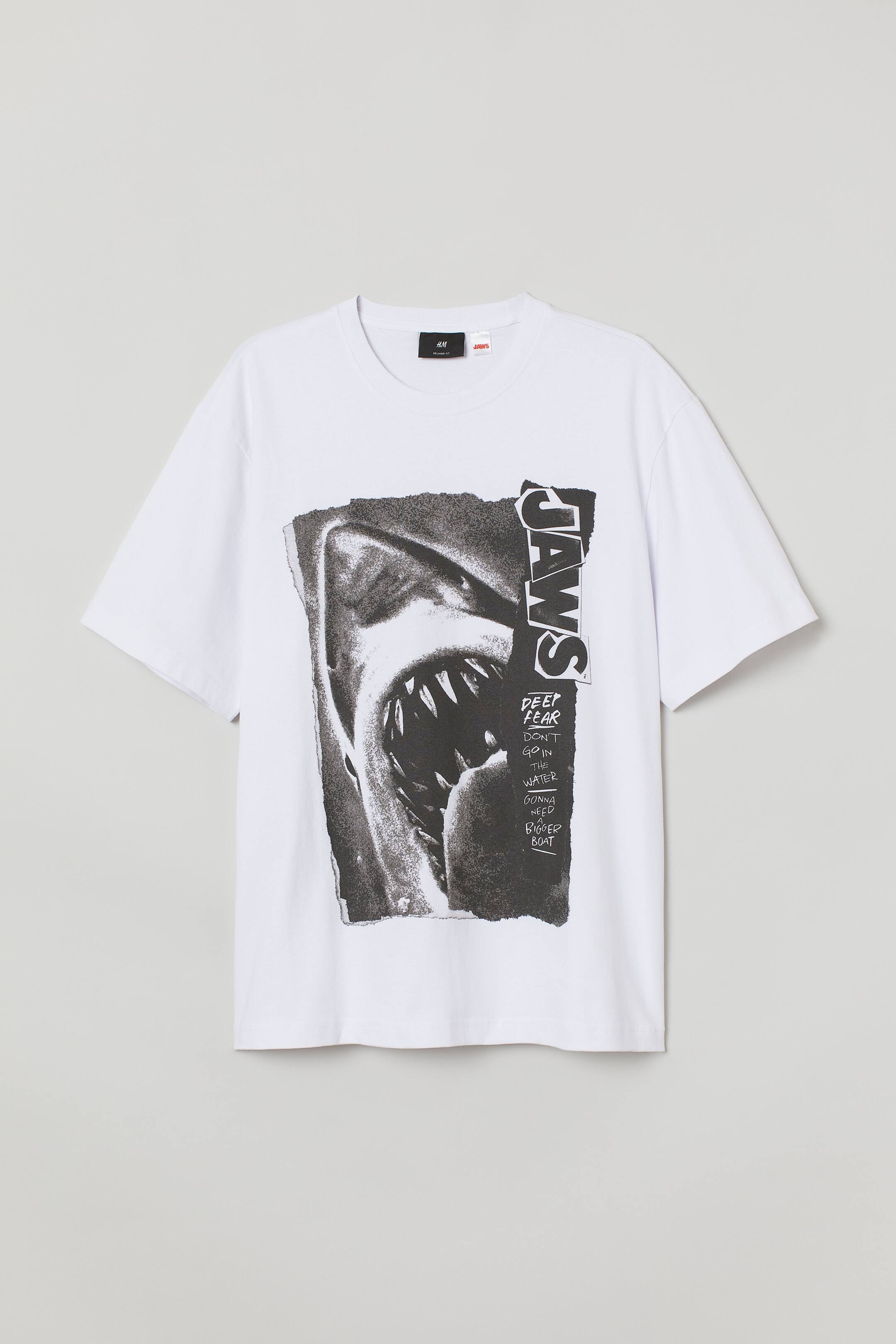 View larger image: Relaxed Fit Printed T-shirt - White/Jaws - Men | H&M 1