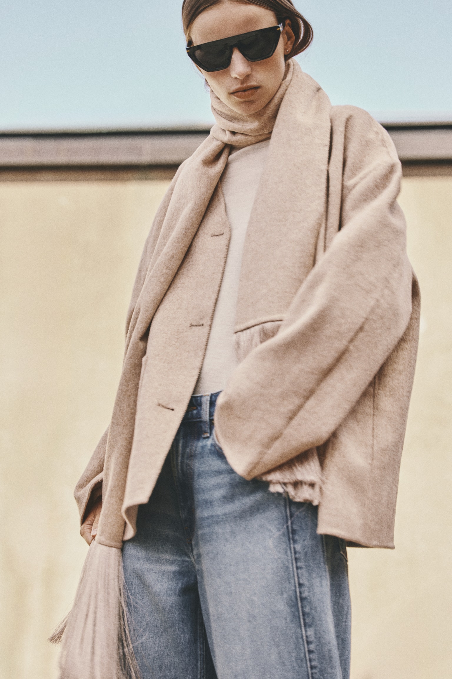 Женская куртка H&M Handmade Wool-Blend Jacket with Scarf, цвет: Светлый бежевый — фото 5