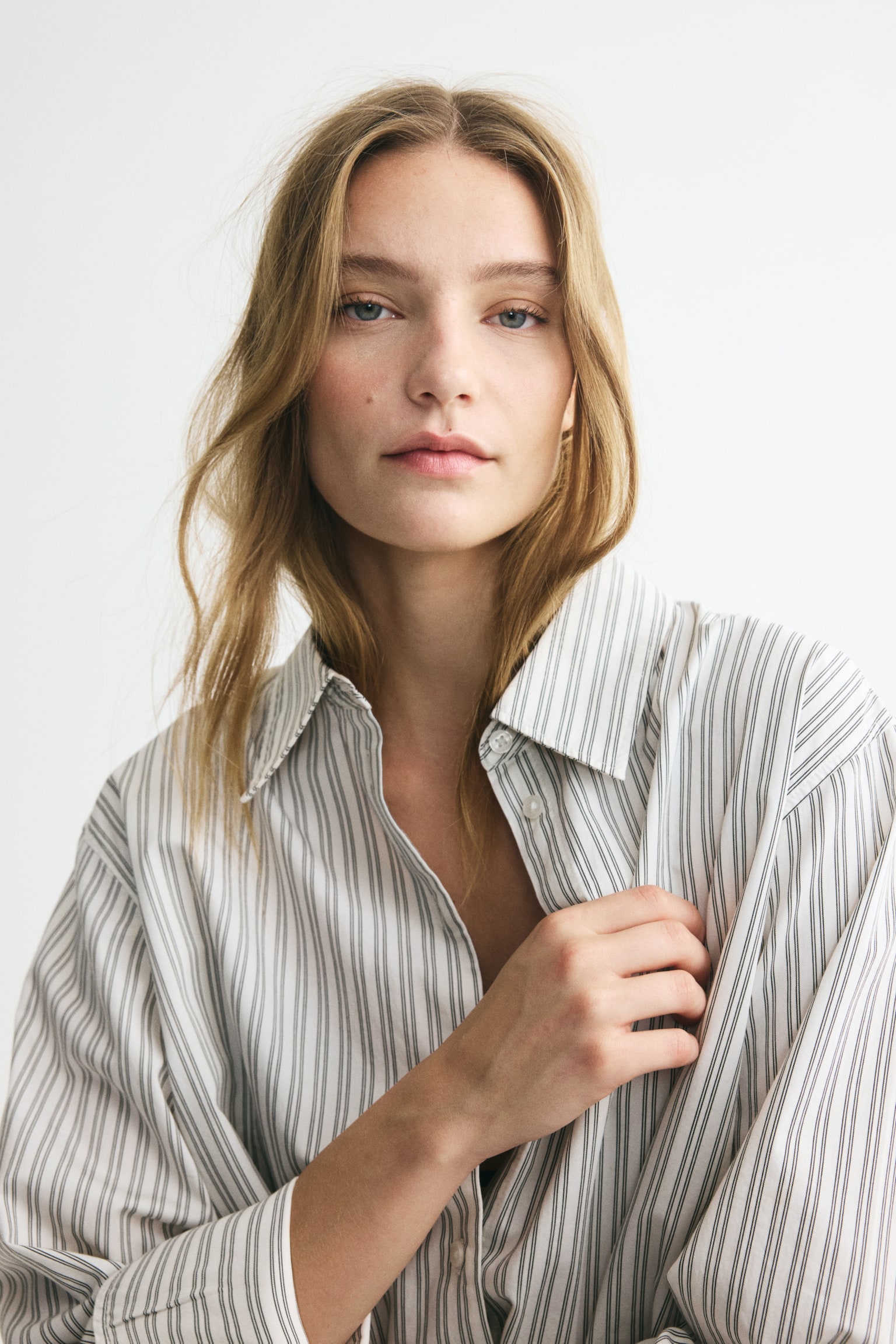 Cotton poplin shirt - Cream/Striped - 1