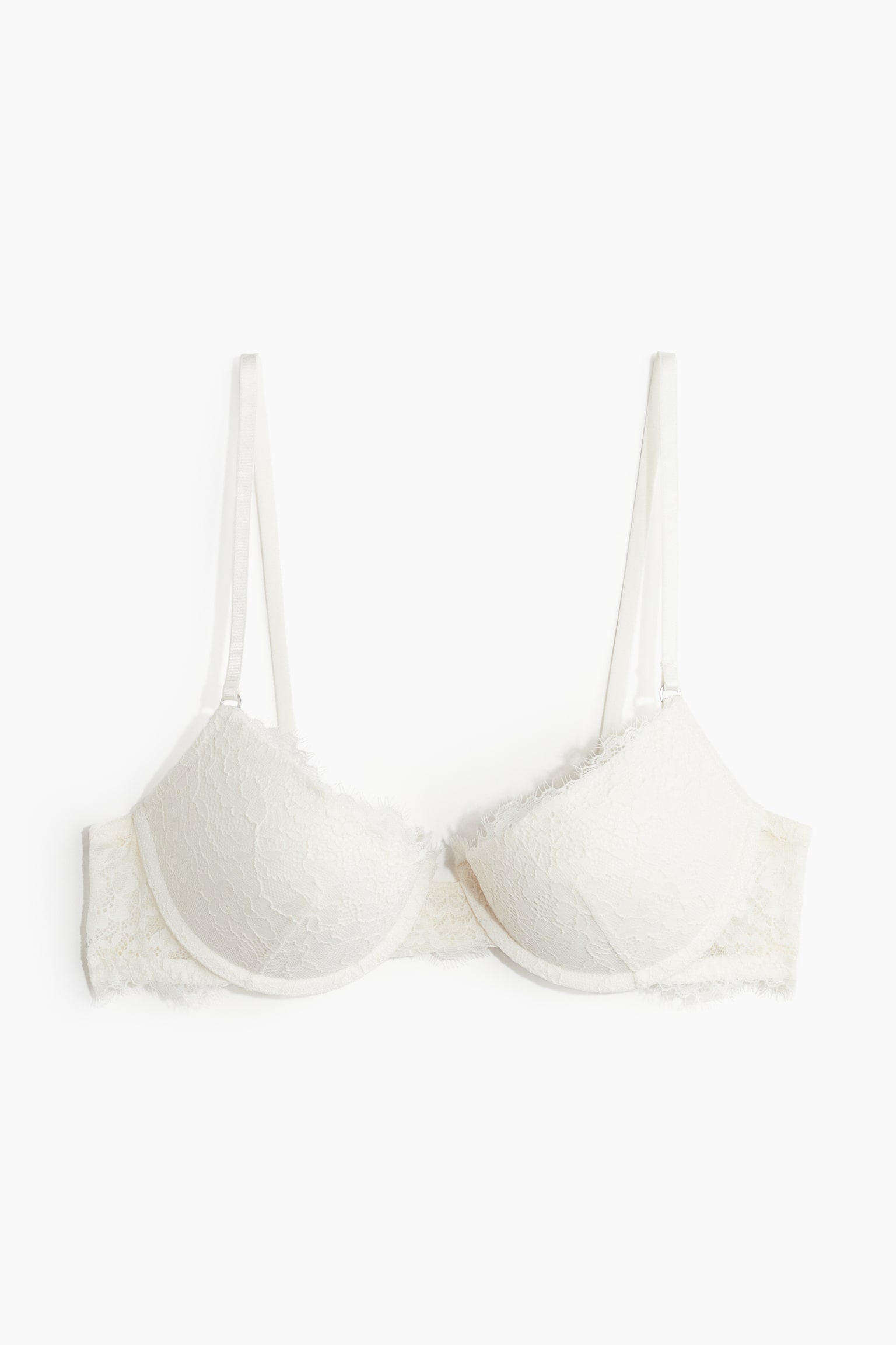 Lace Demi Push Up Bra - White/Light khaki green - 1