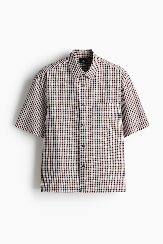 Relaxed Fit Short-sleeved shirt - Brown/Checked - 1